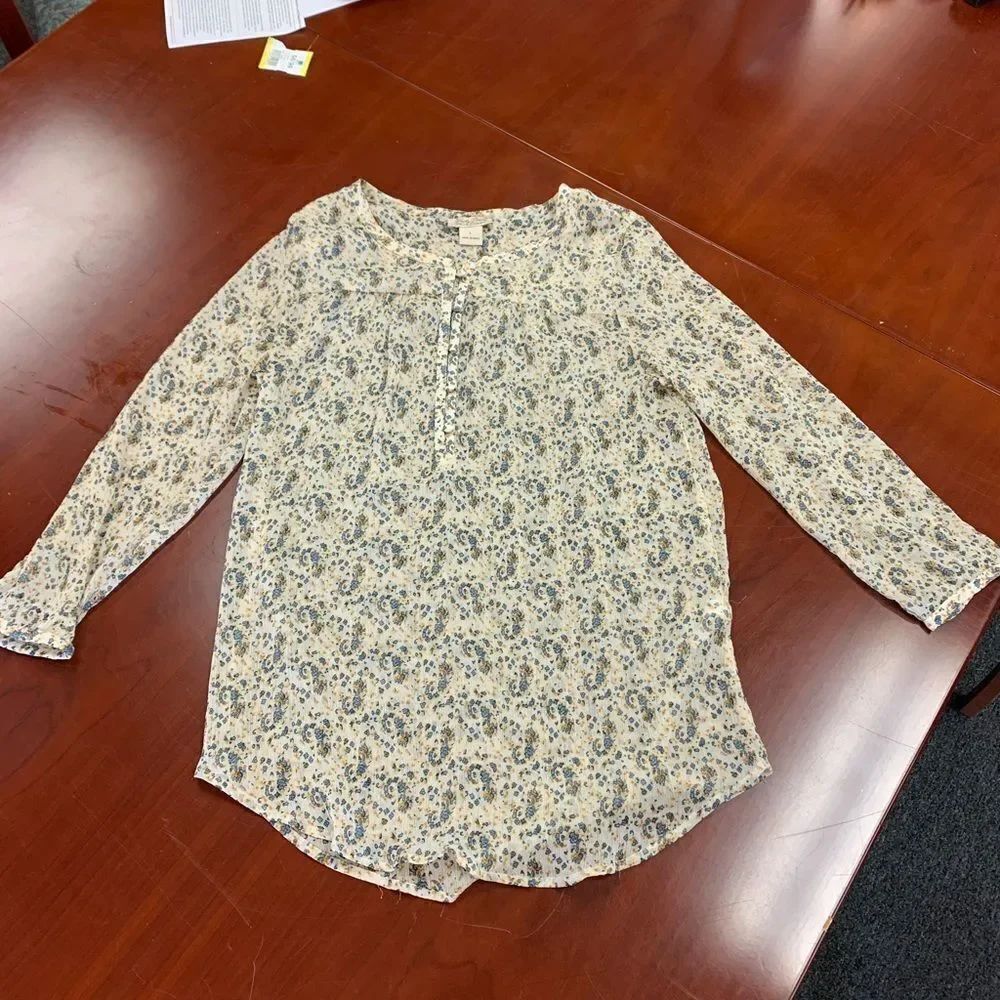 Lucky Brand Crepe Button Blouse Sz L